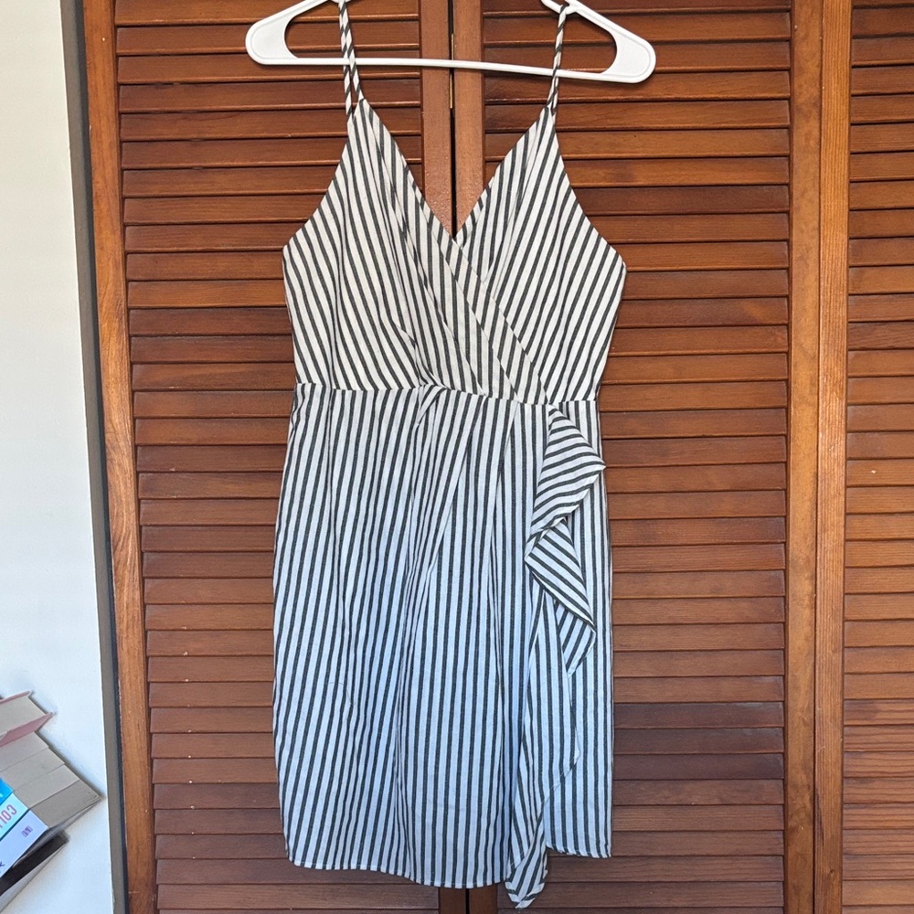 Sienna Sky Asymmetrical Black and White Striped Dress
